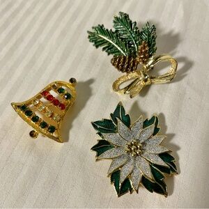 Festive Vintage Holiday Brooches lot of 3
